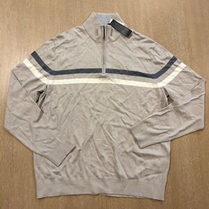 Banana Republic Mens XL Silk Cashmere Cotton Quarter Zip Striped Sweater Tan